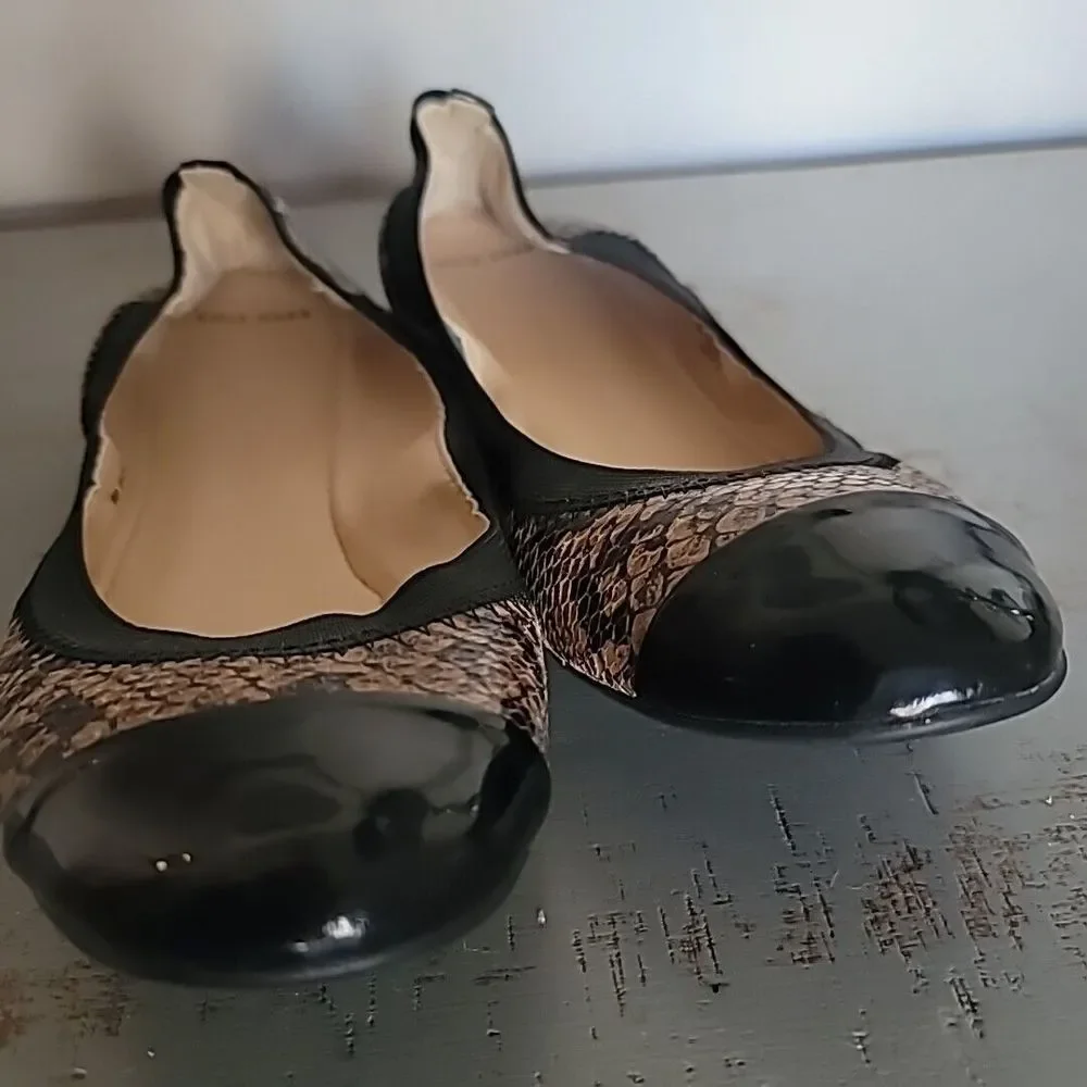 COLE HAAN Snakeskin Black Patent Leather Cap Toe Comfort Ballet Flats Shoes 8b